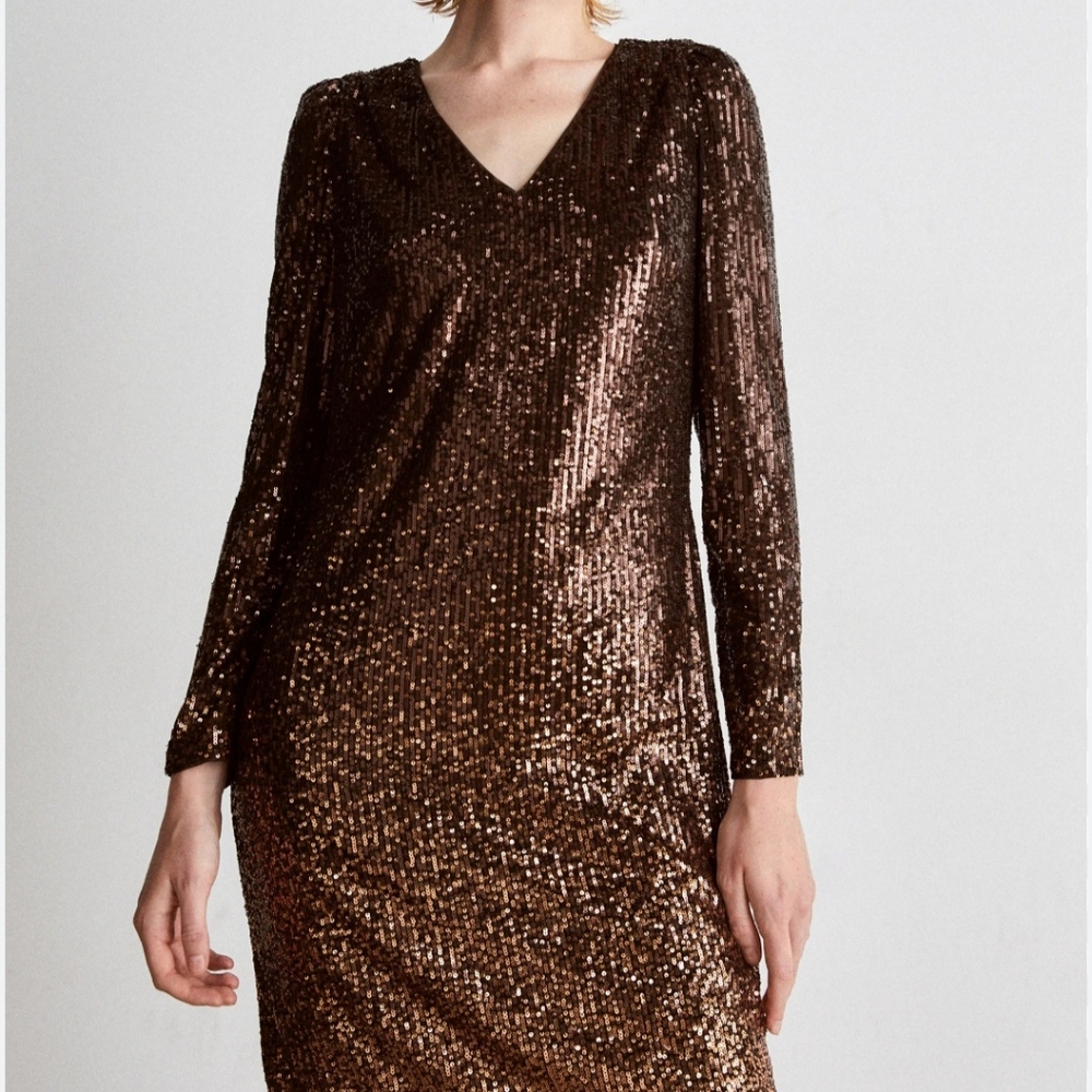NWT Donna Karan DKNY Sequin Flame Ombre Long Sleeve Dress Size 16 Plus